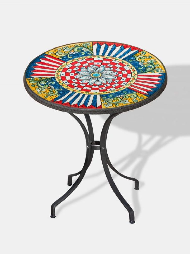 Preview: Table basse ronde en pierre de lave avec décor sicilien traditionnel