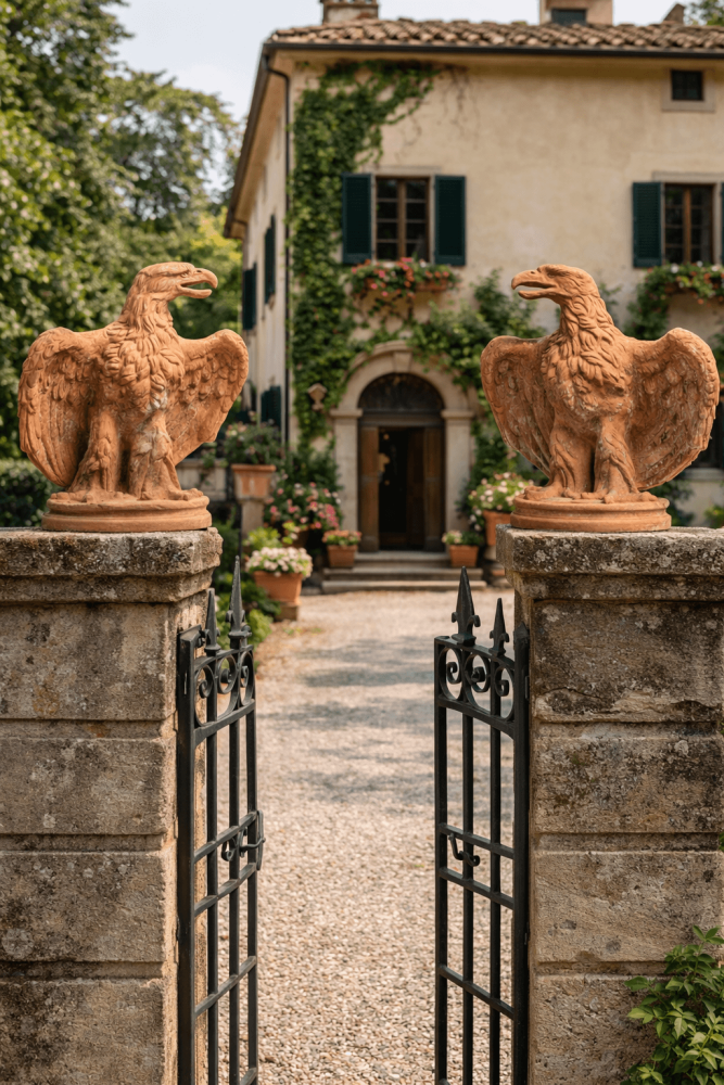 Preview: Aigle majestueux en terracotta Impruneta originale – sculpture de jardin résistante au gel