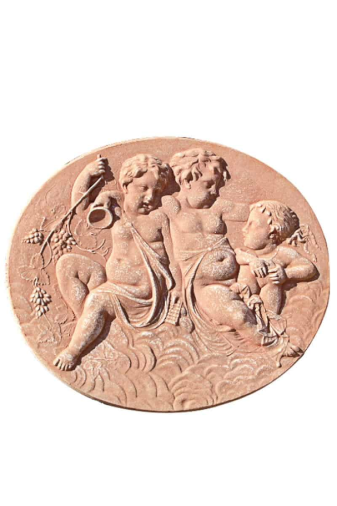 Impruneta – Relief mural en terre cuite avec putti, vignes et kantharos