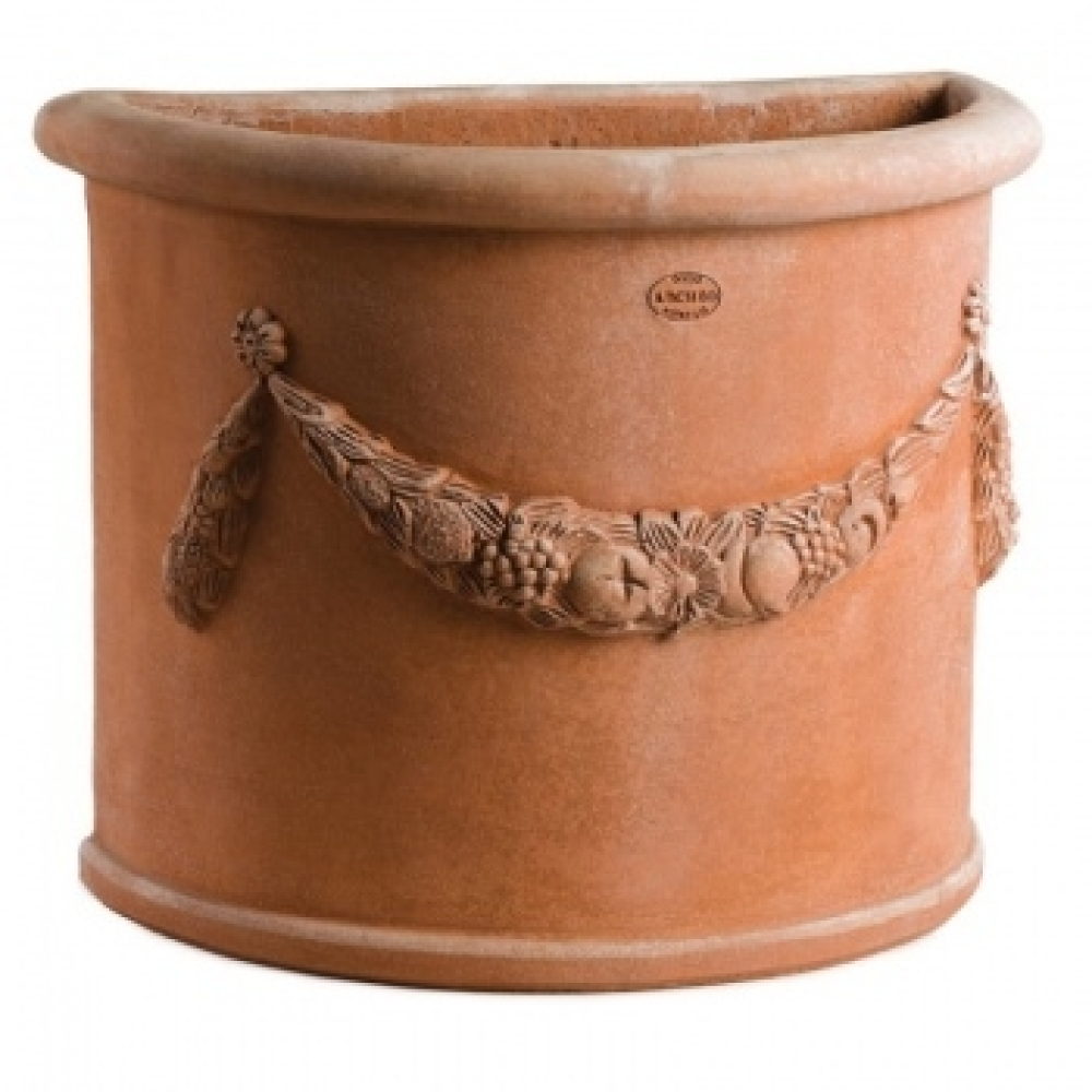 Preview: Pot mural classique en terre cuite d’Impruneta – demi-cylindrique et résistant au gel