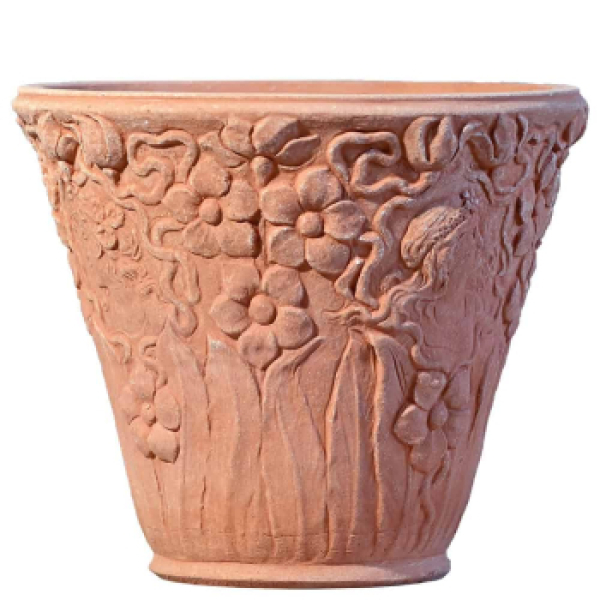 Pot de fleurs en terre cuite d’Impruneta – décor Art nouveau