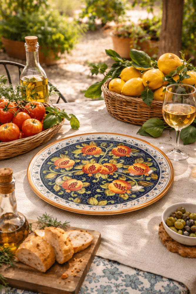 Assiette en céramique peinte à la main de Toscane avec grenades – Céramique italienne traditionnelle