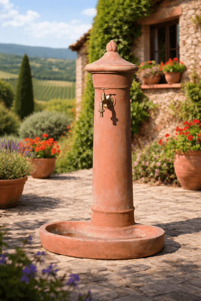 Fontaine de jardin en terre cuite avec bassin intégré