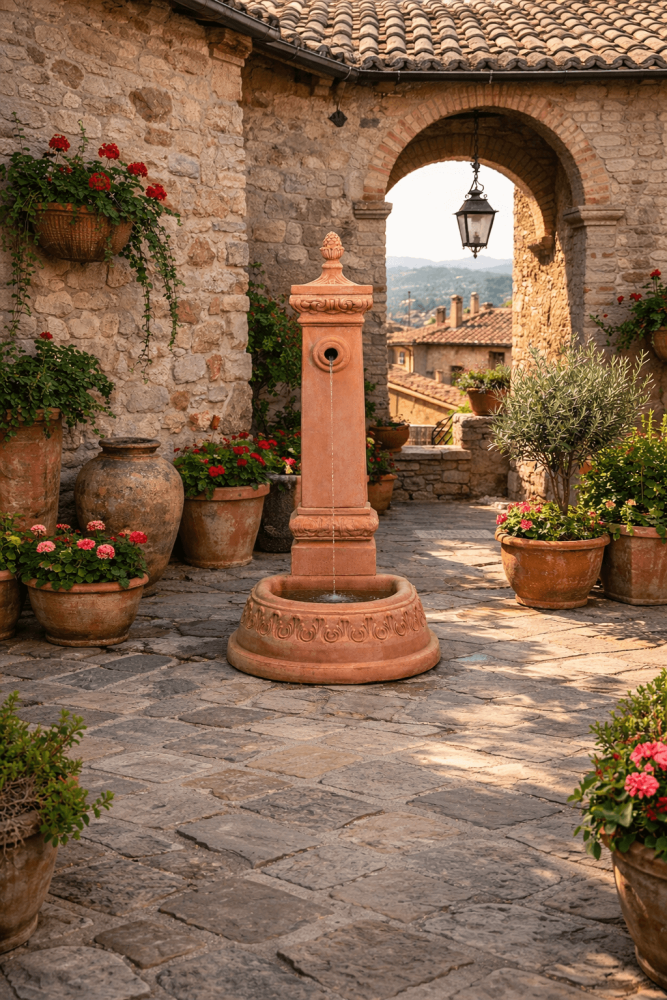 Fontaine de jardin en terre cuite d’Impruneta – style italien classique, résistante au gel