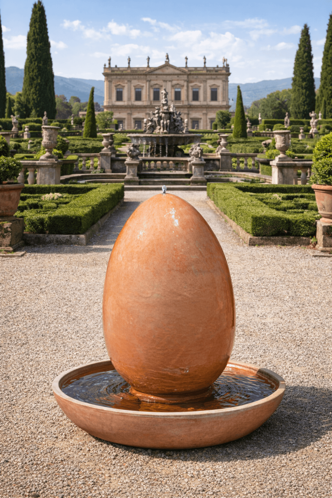 UOVO – design contemporain en terre cuite d’Impruneta avec fonction fontaine