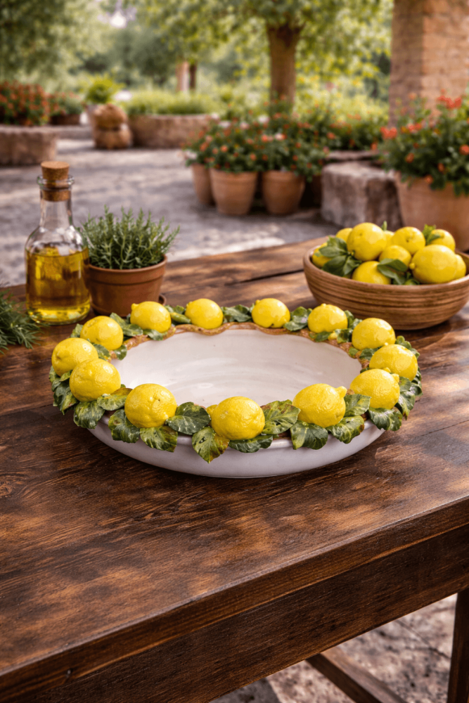 Plat de service en céramique italienne avec citrons – Artisanat méditerranéen de Toscane