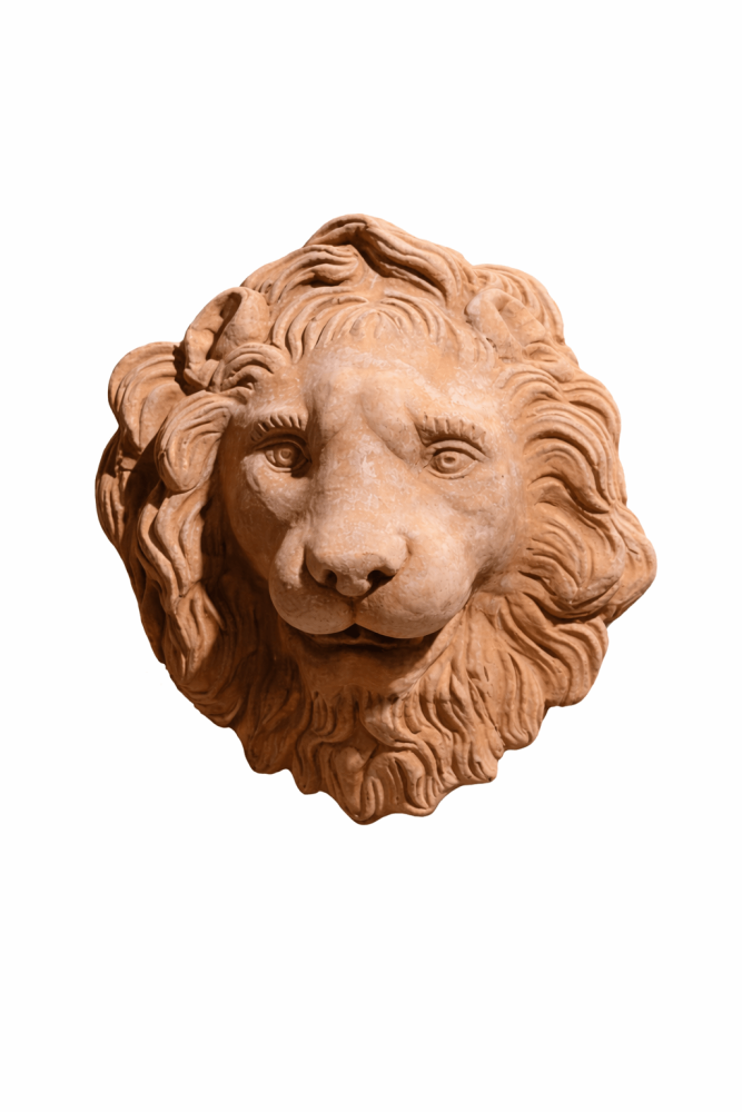 Testa di Leone – relief de tête de lion en terracotta d’Impruneta pour façade, jardin et intérieur