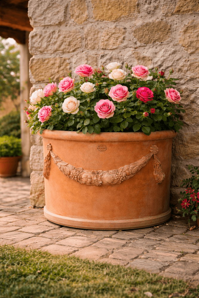 Pot mural classique en terre cuite d’Impruneta – demi-cylindrique et résistant au gel