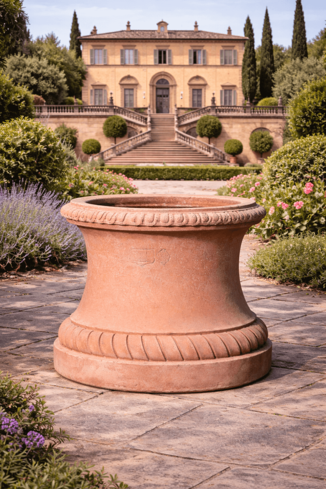 Base élégante en terre cuite d’Impruneta pour pots et statues