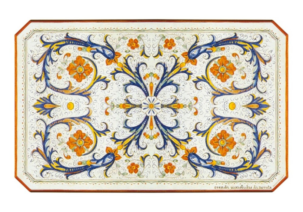 Table rectangulaire en majolique peinte à la main de Deruta – tradition céramique italienne d’Ombrie