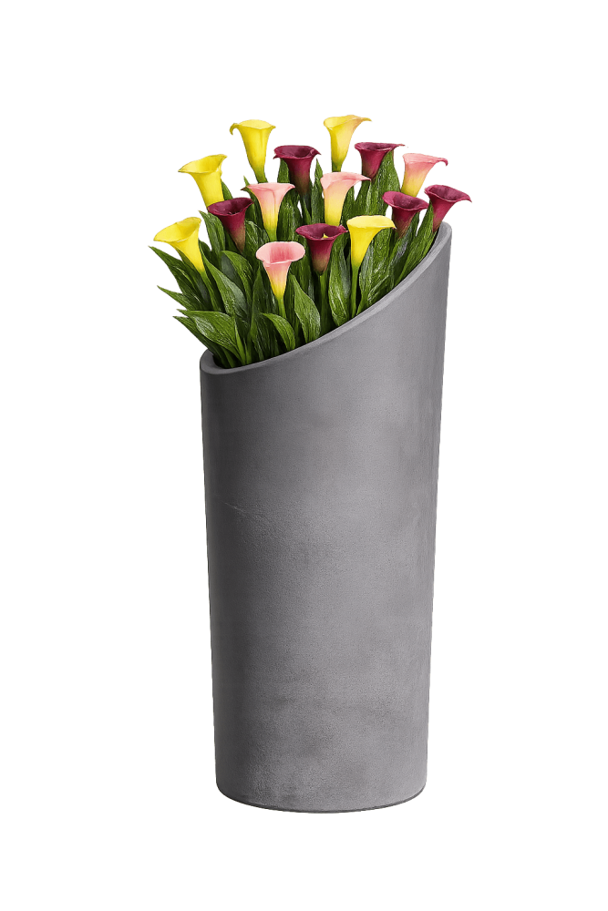 Pot en terracotta gris haut et moderne d’Impruneta – Design cylindrique asymétrique